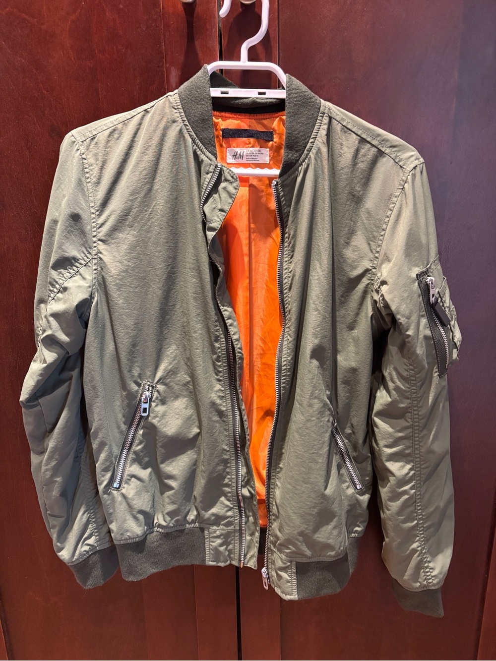 H&M Boys Olive Bomber Jacket with Orange Lining